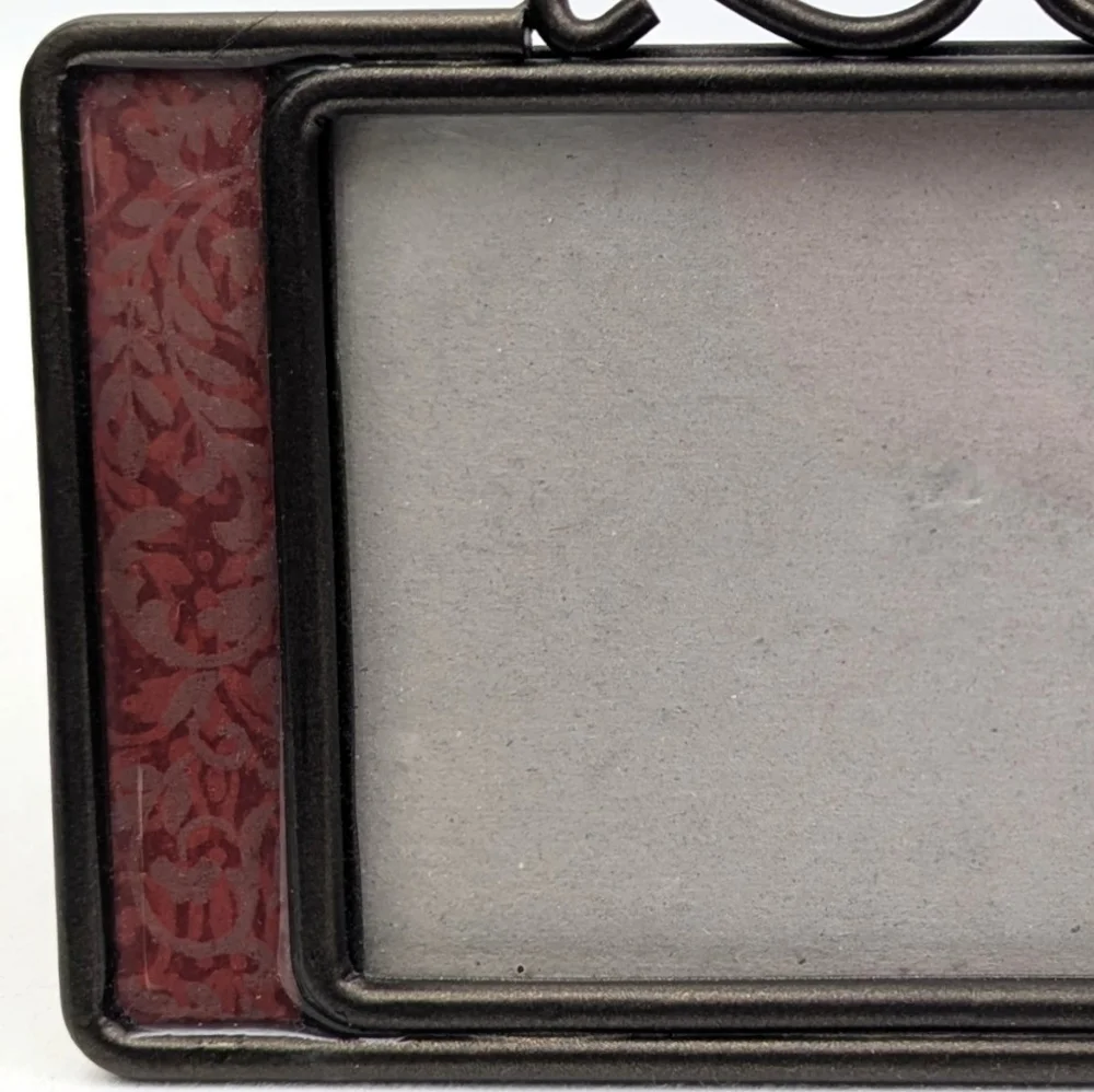 Picture Frame Metal and Floral Print Glass Victorian Scroll Antiqued Brasstone